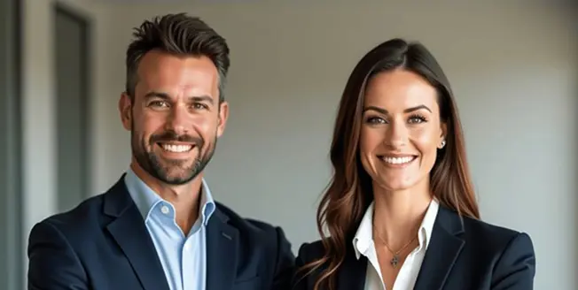 Business partners smiling, ready to get a business license.